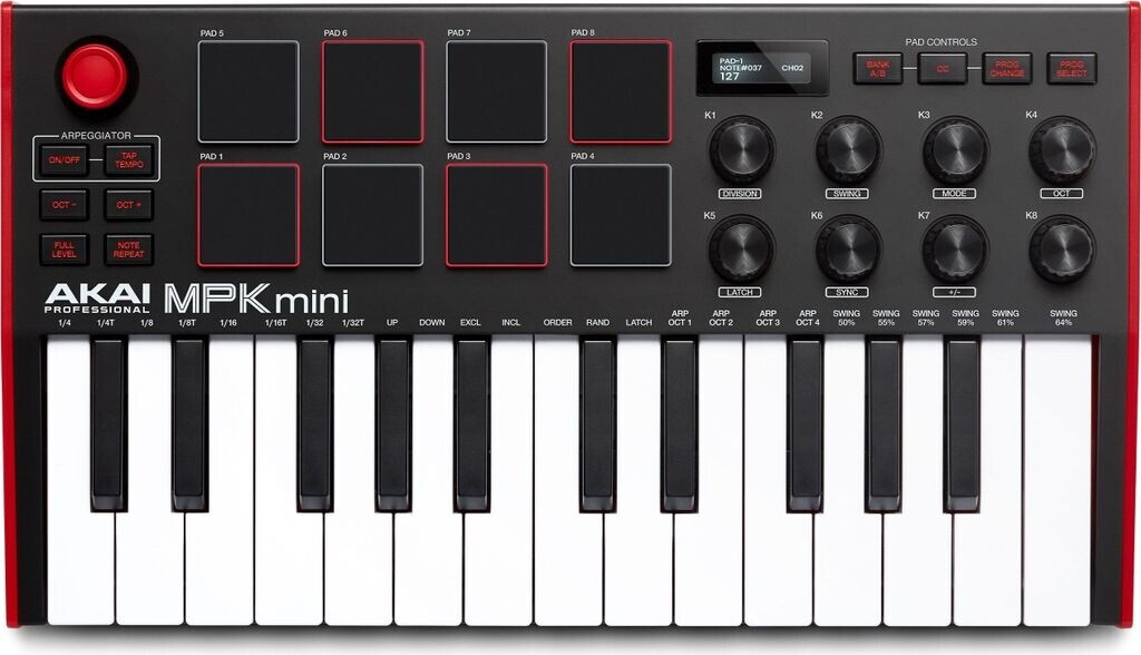 Bild von AKAI Professional MPK Mini MK3 – 25-Tasten USB MIDI Keyboard Controller, 8 hintergrundbeleuchtete Drum Pads, 8 Regler und Musikproduktion-Software
