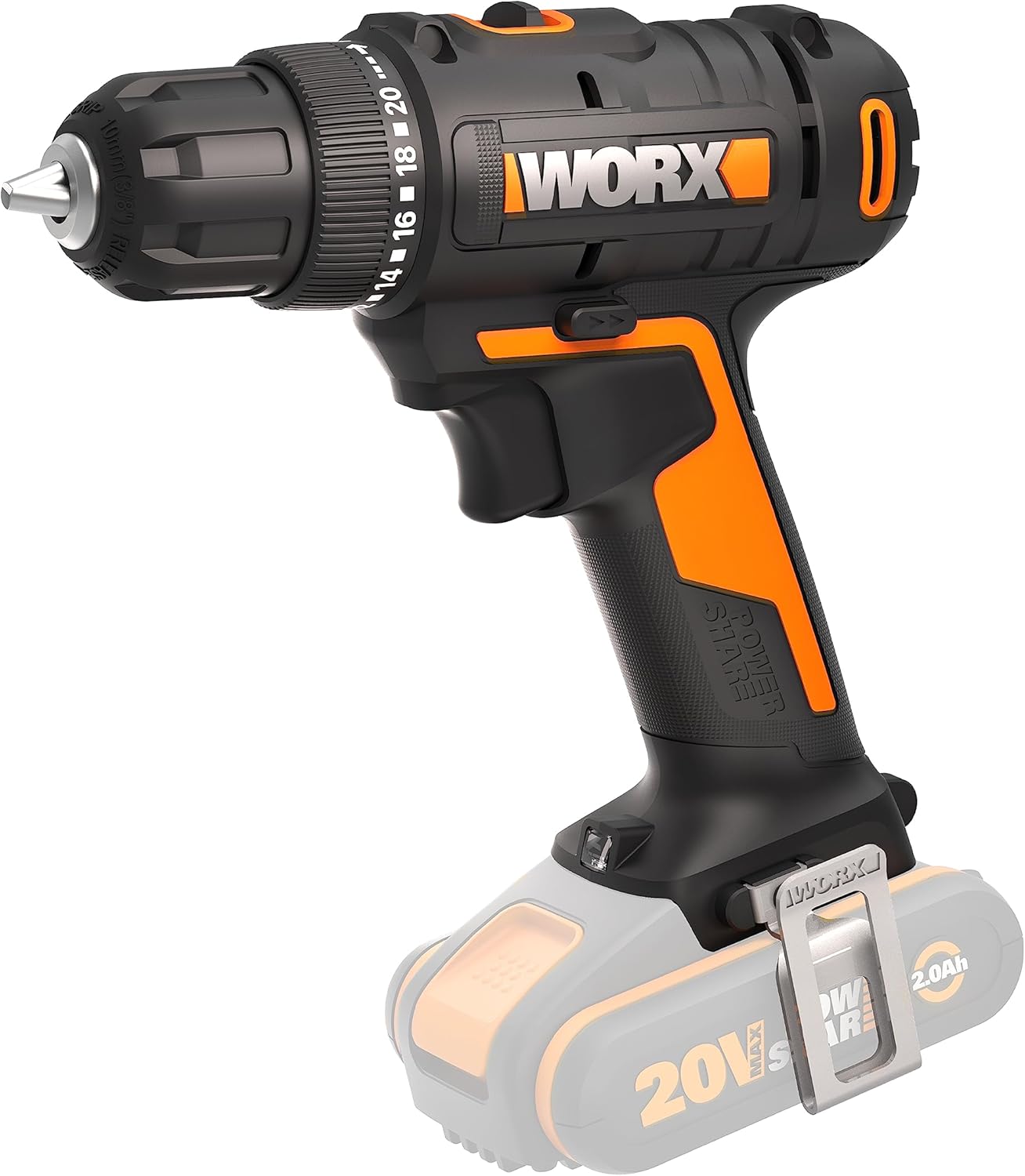 Bild von WORX WX100.9 Akku Bohrschrauber 20V – Leistungsstarker Akkuschrauber zum Bohren und Schrauben – 20+1 Drehmomentstufe bis zu 30Nm – variable Drehzahl – LED-Licht – Ohne Akku und Ladegerät