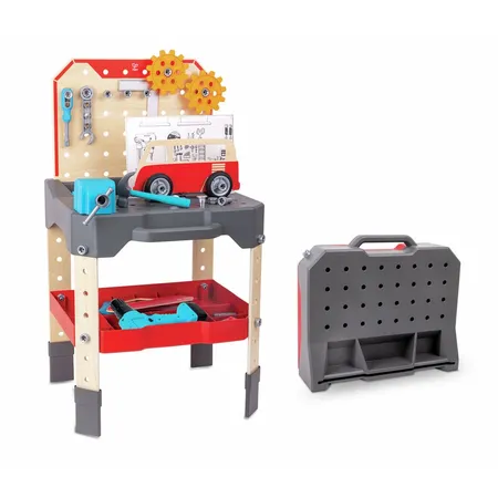 Bild von Hape E3036 - Kinder-Werkbank mit Werkzeug-Zubehör, Spielset, Spielhöhe einstellbar, 40x84x45cm