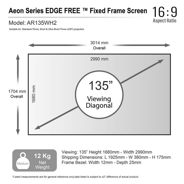 Bild von ELITE SCREENS AEON EDGE FREE - RAHMENLEINWAND Rahmenleinwand (16:9 / CineWhite / 299 x 168-CineWhite)