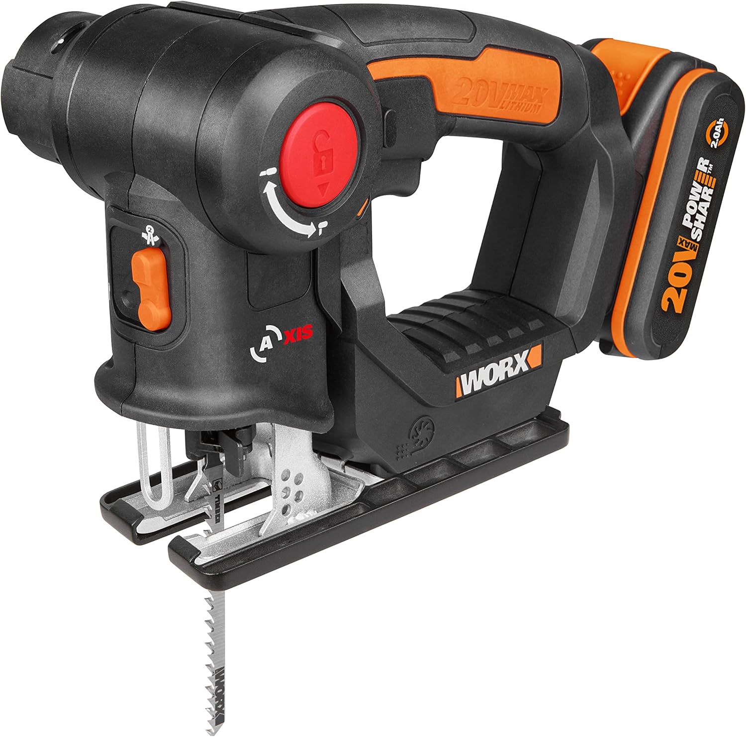 Bild von Worx WX550 Axis Akku-Multisäge – Profi Pendelhub-Stich- und Säbelsäge – Ideale 2 in 1 Säge für Holz, Stahl & PVC – PowerShare kompatibel