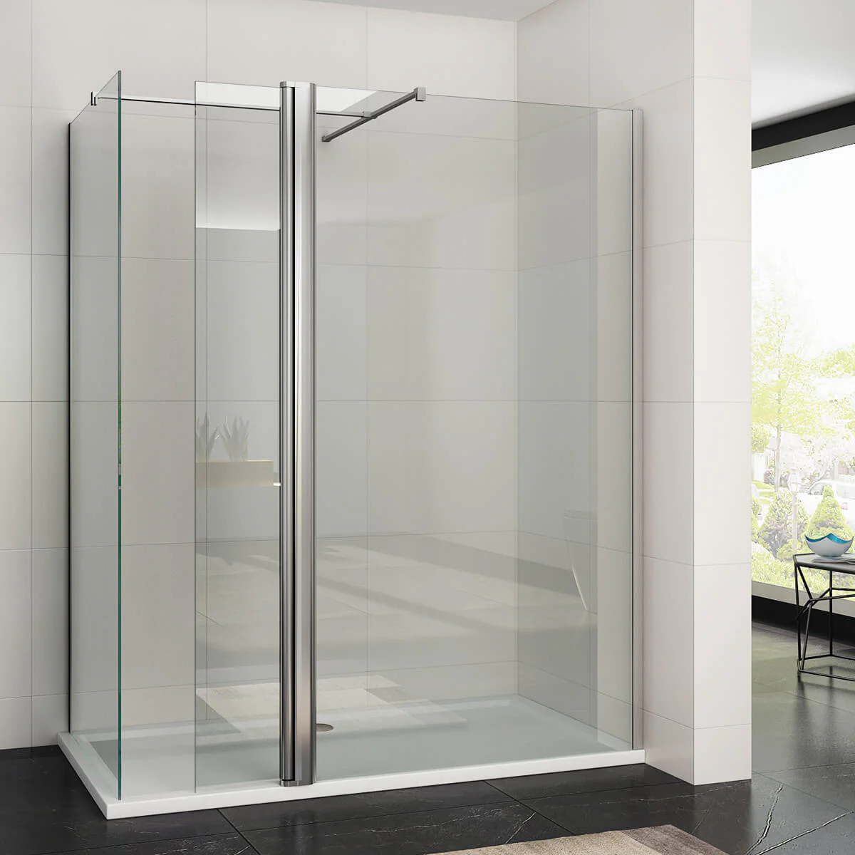 Bild von SONNI Begehbare Dusche Duschabtrennung Duschwand Duschkabine 8mm Nano Glas Duschwand mit schwenkbare Tür Walk in Dusche