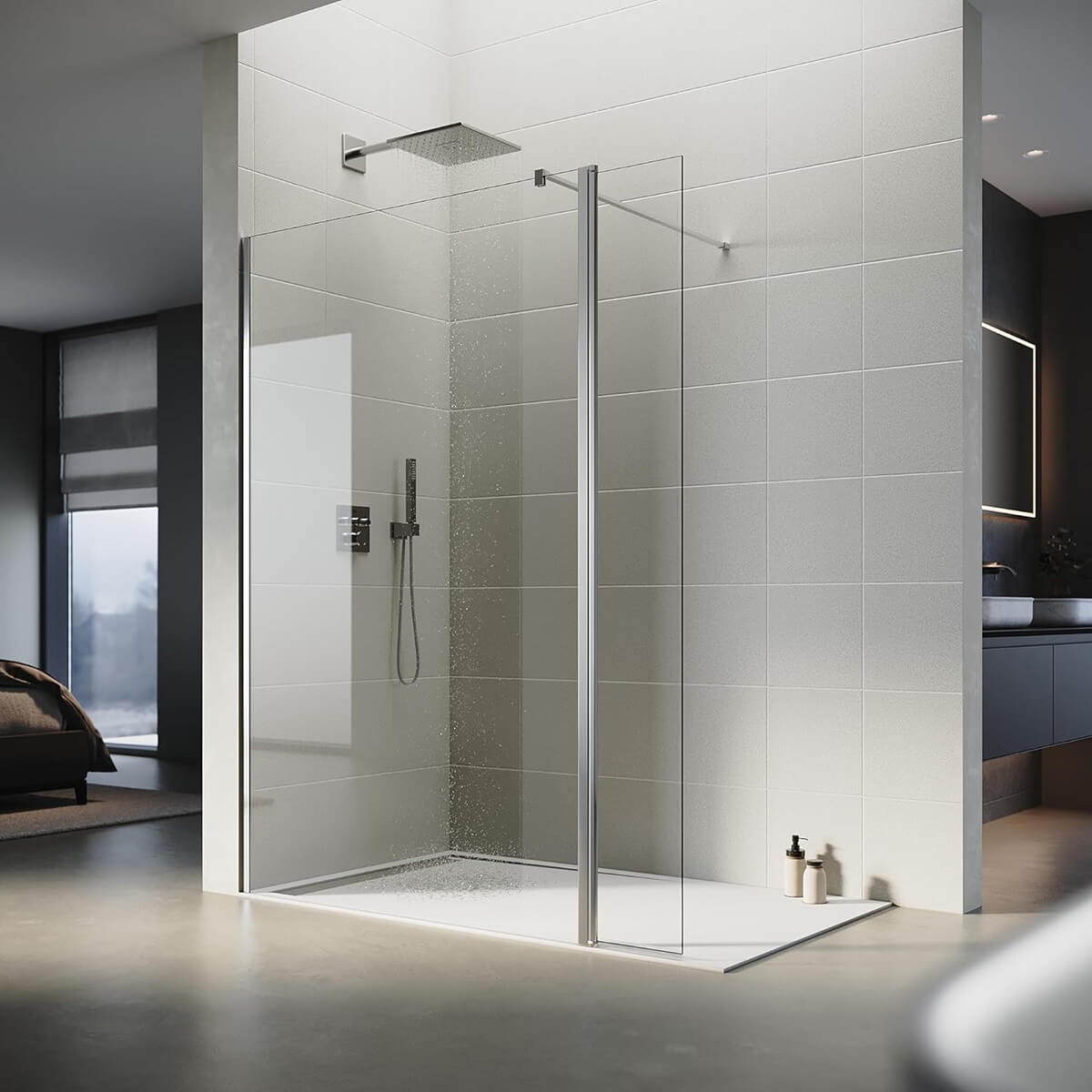 Bild von SONNI Walk In Dusche Duschabtrennung Duschwand Nano Beschichtung Klarglas Mit 30cm schwenkbarer Seitenteil