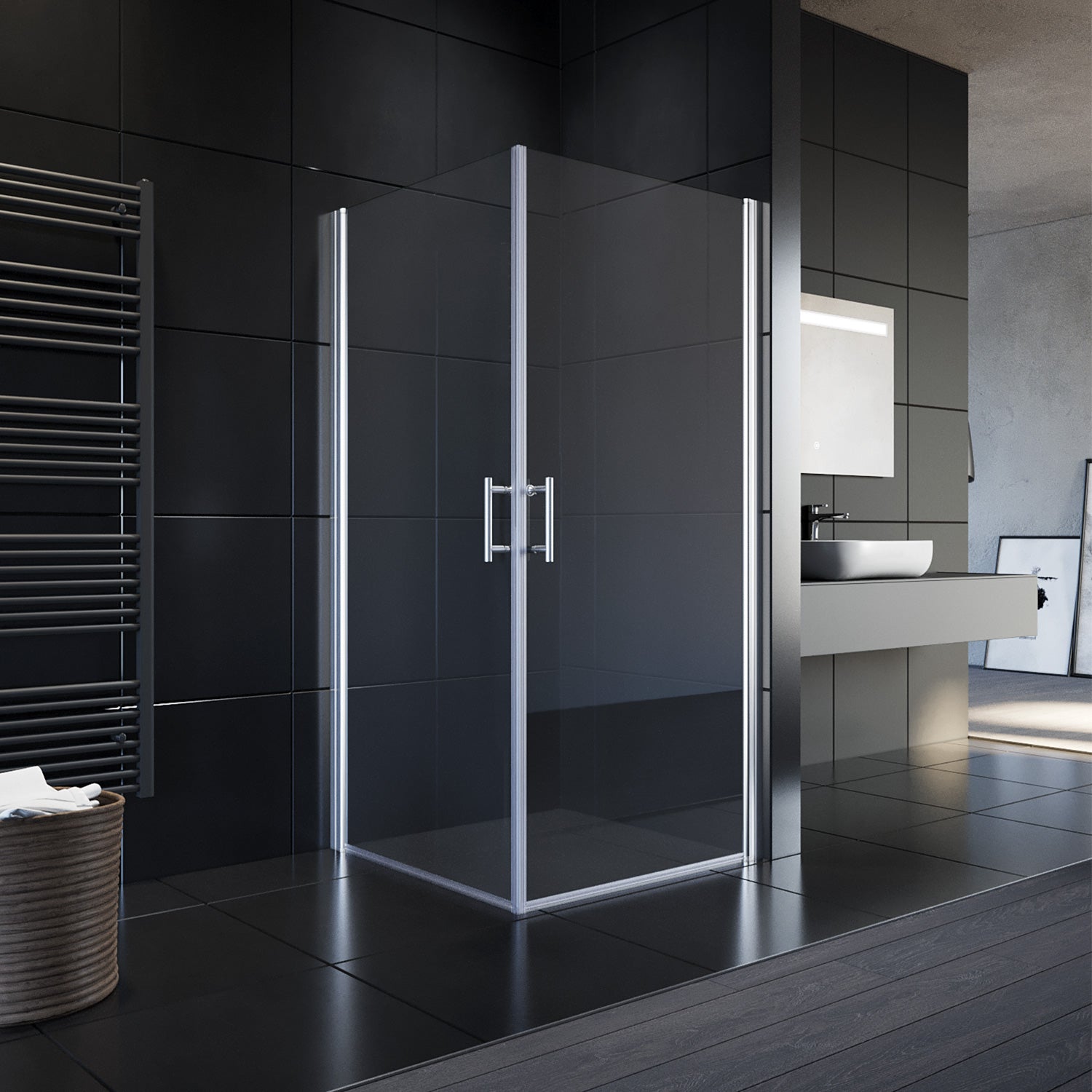 Bild von SONNI Duschkabine Eckeinstieg Pendeltür Dusche ESG Glas mit NANO Beschichtung Höhe 185cm/195cm