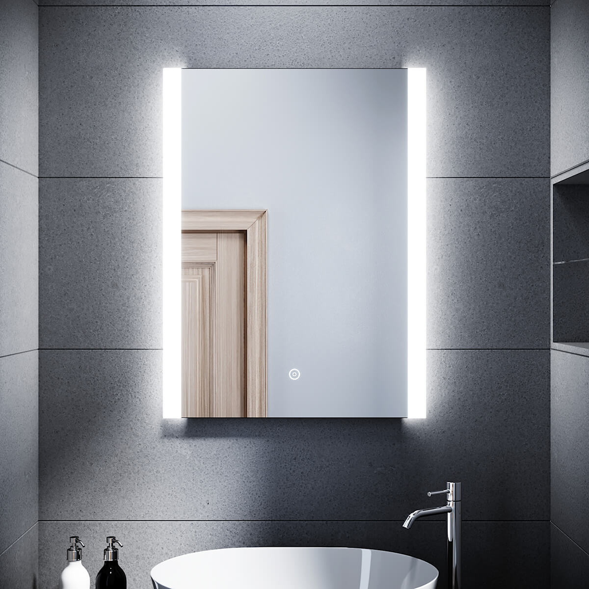Bild von SONNI Badezimmer LED Spiegel Badspiegel mit Beleuchtung Touchschalter 60x80cm GTBM1086