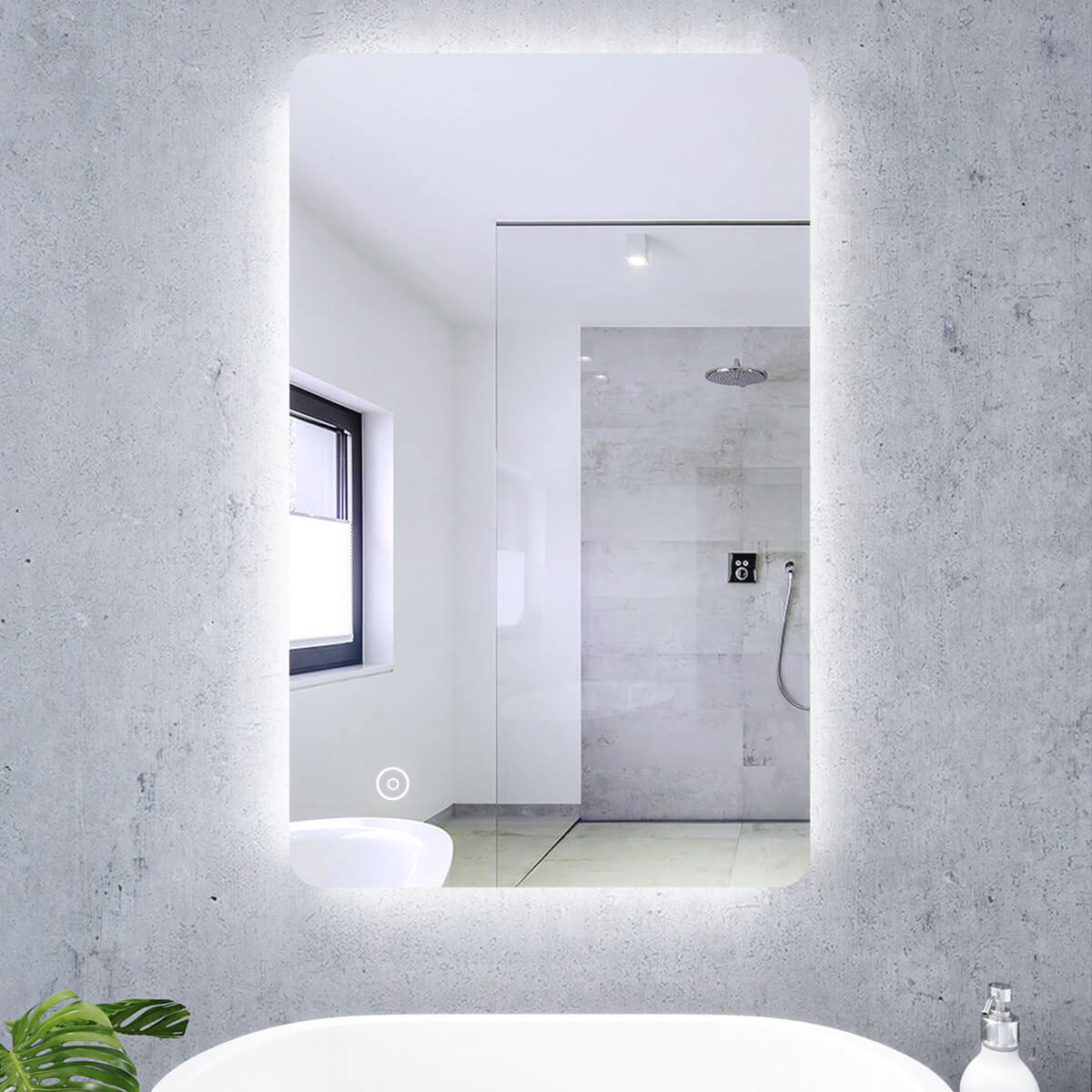 Bild von SONNI Badspiegel Lichtspiegel LED Spiegel Wandspiegel mit Touch-Schalter 80 x 50cm kaltweiß IP44 energiesparend