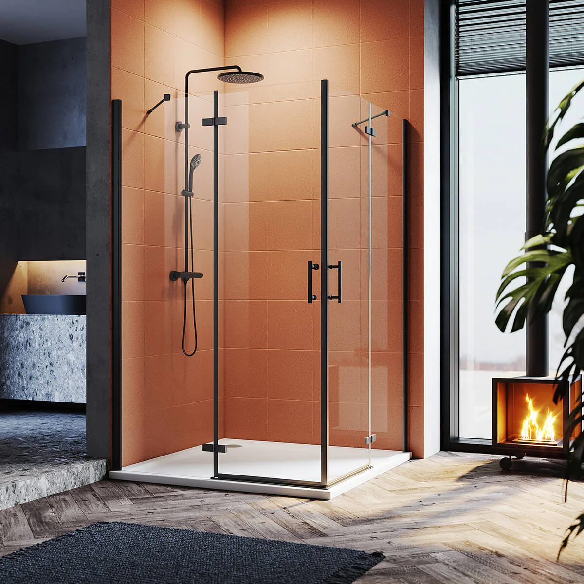 Bild von Sonni Eckeinstieg Duschkabine Schwarzes Pendeltür Dusche 195cm HöHe Mit PendeltüRen Pendeltür 6mm Nano Esg-Glas Scharniertür Duschabtrennung Ohne Rahmen