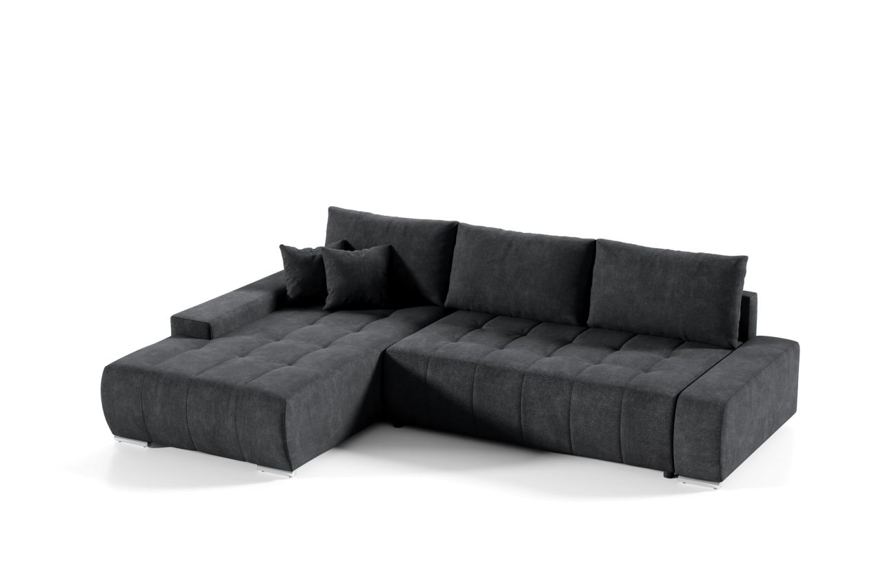 Bild von Ecksofa Sofa mit Schlaffunktion VOGAR Stoff Aston Schwarz Ottomane Links