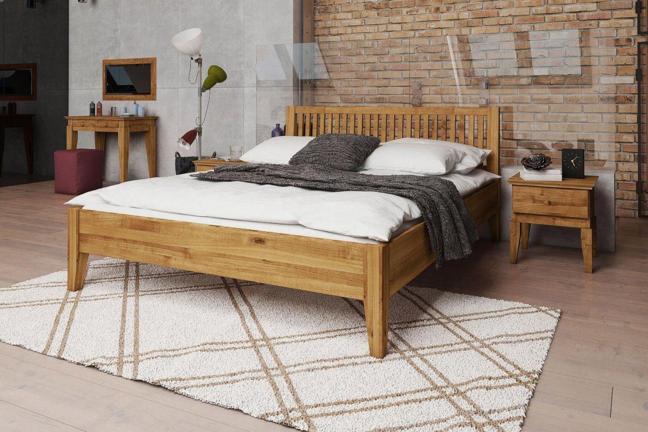 Bild von Schlafzimmerbett Bett Massivholzbett LENNES Nr.2 Eiche 100x220 cm