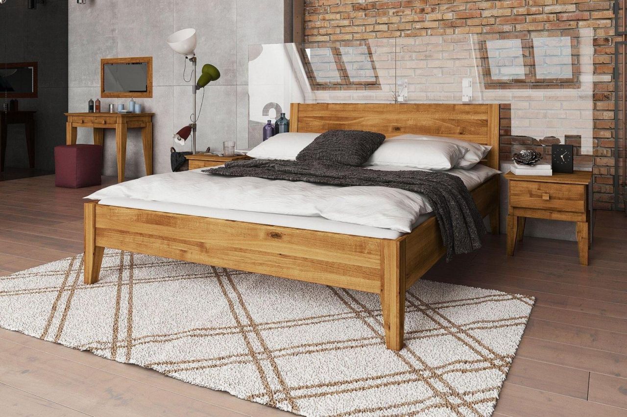Bild von Schlafzimmerbett Bett Massivholzbett LENNES Nr.7 Buche 200x200 cm