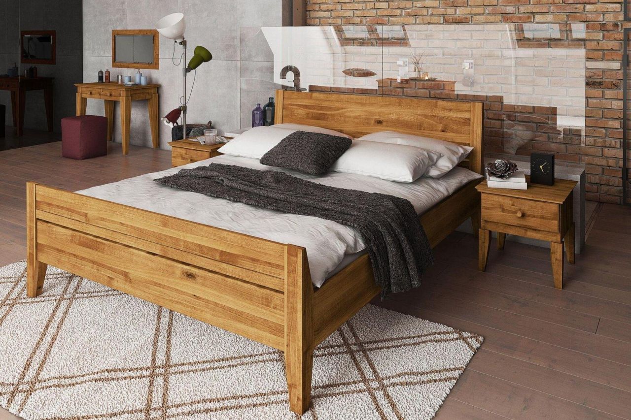 Bild von Schlafzimmerbett Bett Massivholzbett LENNES Nr.8 Eiche 100x220 cm