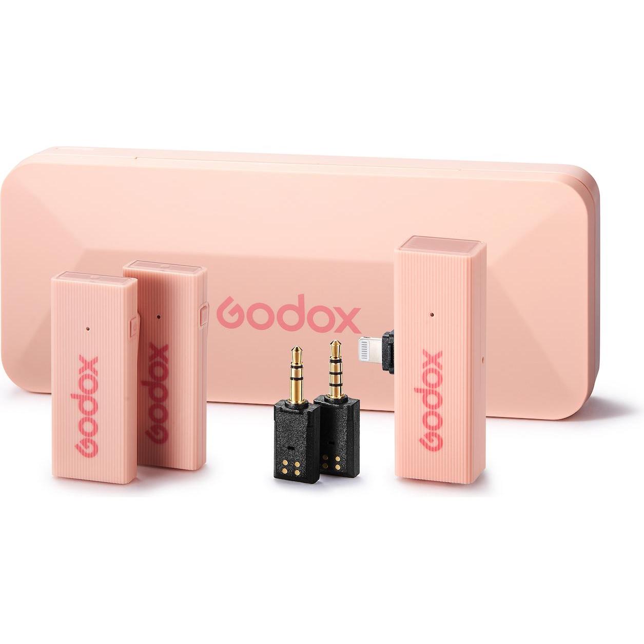 Bild von Godox MoveLink Mini Lightning Kit 2 2,4 GHz 1 Empfänger und 2 Transmitter rosa (Neuheit) (Podcasting, Interview / Vortrag, Live), Mikrofon