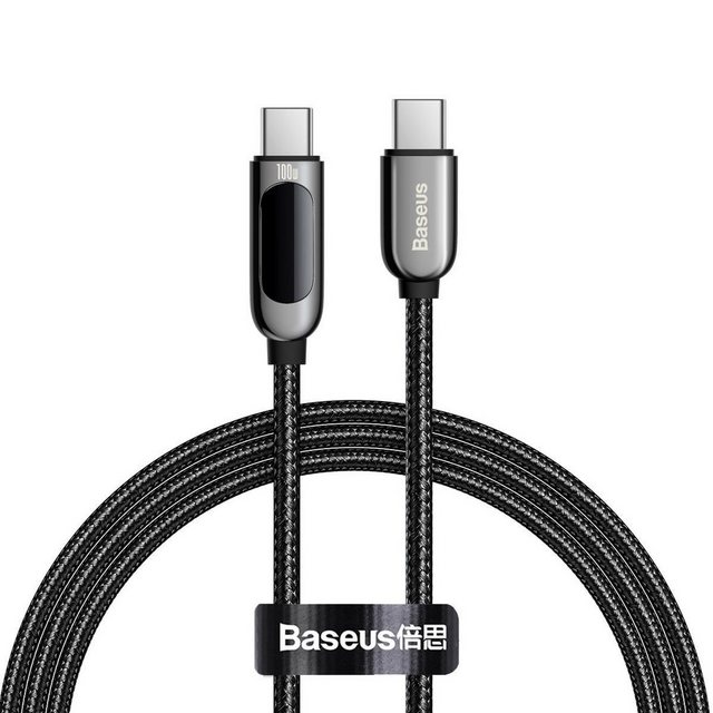 Bild von Baseus usb Typ c - usb Typ c Kabel 100 w (20 v / 5 a) 1 m Power Delivery mit Display Powermeter schwarz (CATSK-B01)
