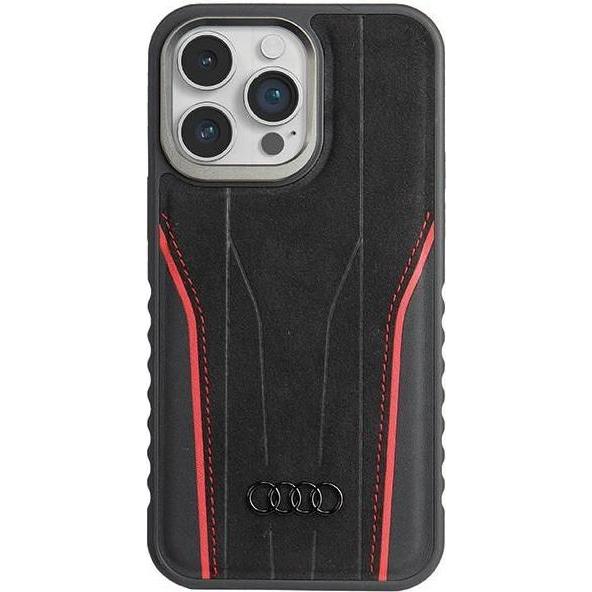 Bild von Audi Genuine Leather MagSafe iPhone 14 Pro 6.1" czarno-czerwony/black-red hardcase AU-TPUPCMIP14P-R8 (Apple iPhone 14 Pro), Smartphone Hülle, Schwarz