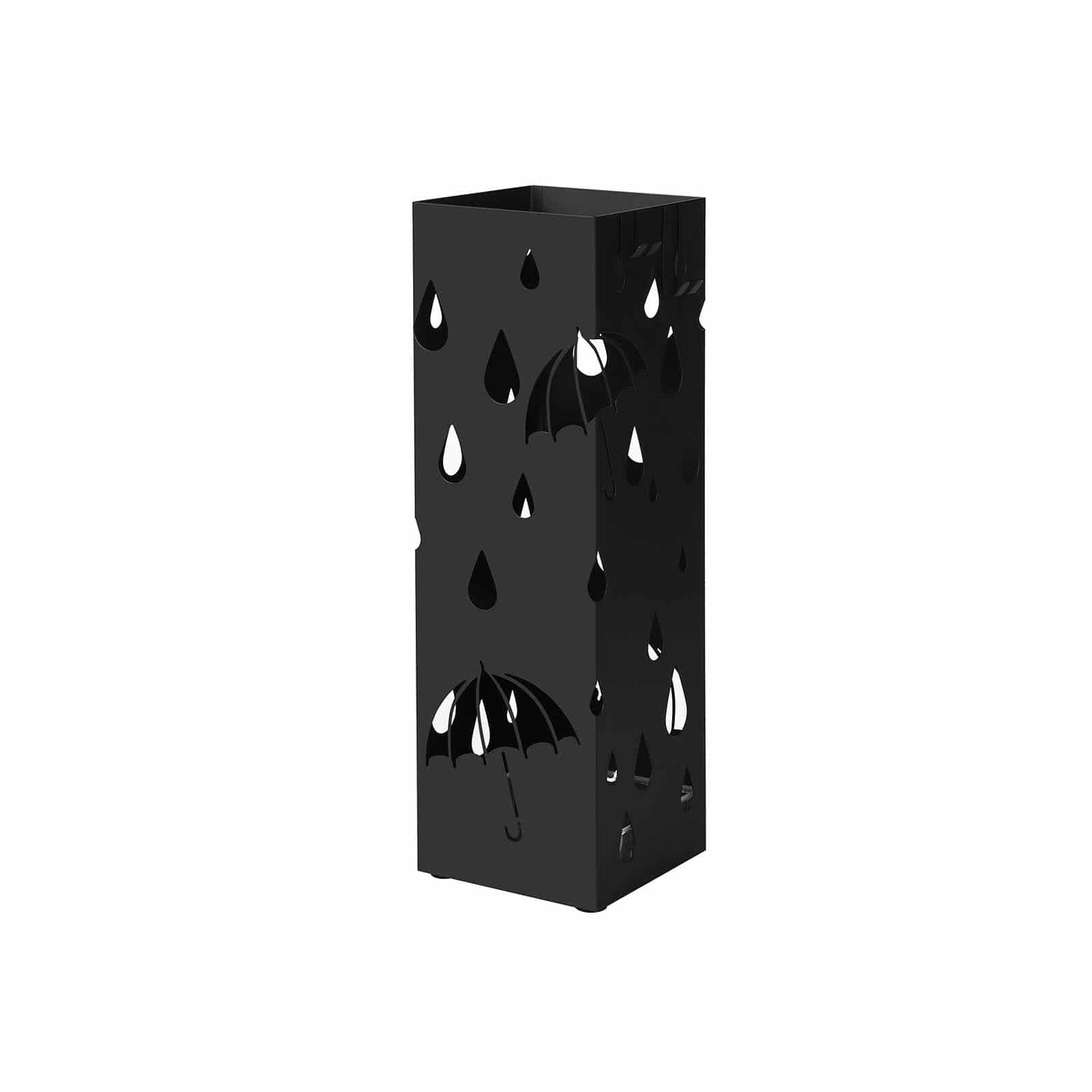 Bild von SONGMICS Regenschirmständer aus Metall, quadratischer Schirmständer, Wasserauffangschale herausnehmbar, mit Haken, 15,5 x 15,5 x 49 cm, Schwarz LUC49B