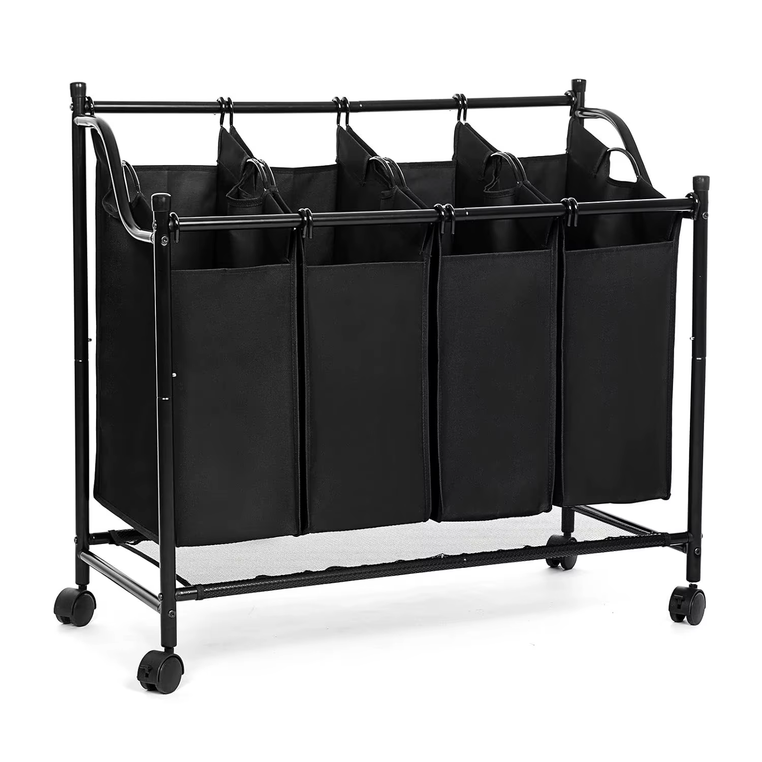 Bild von SONGMICS Wäschekorb, Wäschesammler, Wäschesortierer mit 4 abnehmbaren Stofftaschen, Rollen, Aufbewahrung für Spielzeug, 4 x 35 Liter, schwarz LSF005