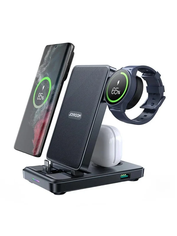 Bild von JOYROOM Foldable JR-WQS01 USB-C 4in1 Ladestation faltbar Ladegerät – Schwarz Akku-Ladestation