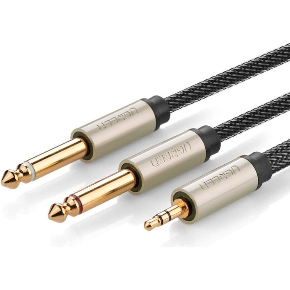 Bild von Ugreen AV126 Cable TRS 3.5 mm to 2x TS - 1m (grey) (1 m, 3.5mm Klinke (AUX)), Audio Kabel