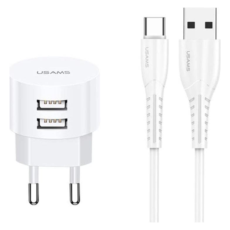 Bild von Usams Ładowarka sieciowa T20 2xUSB 2,1A Kabel USB-C (10 W), USB Ladegerät, Weiss
