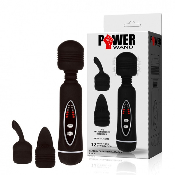 Bild von Power Wand Set: Vibrator mit 2 Aufsätzen, schwarz