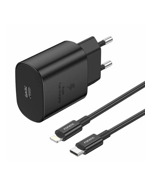Bild von Foneng EU51 USB-C 25W mains charger + USB-C - Lightning cable (black) (25 W), USB Ladegerät, Schwarz