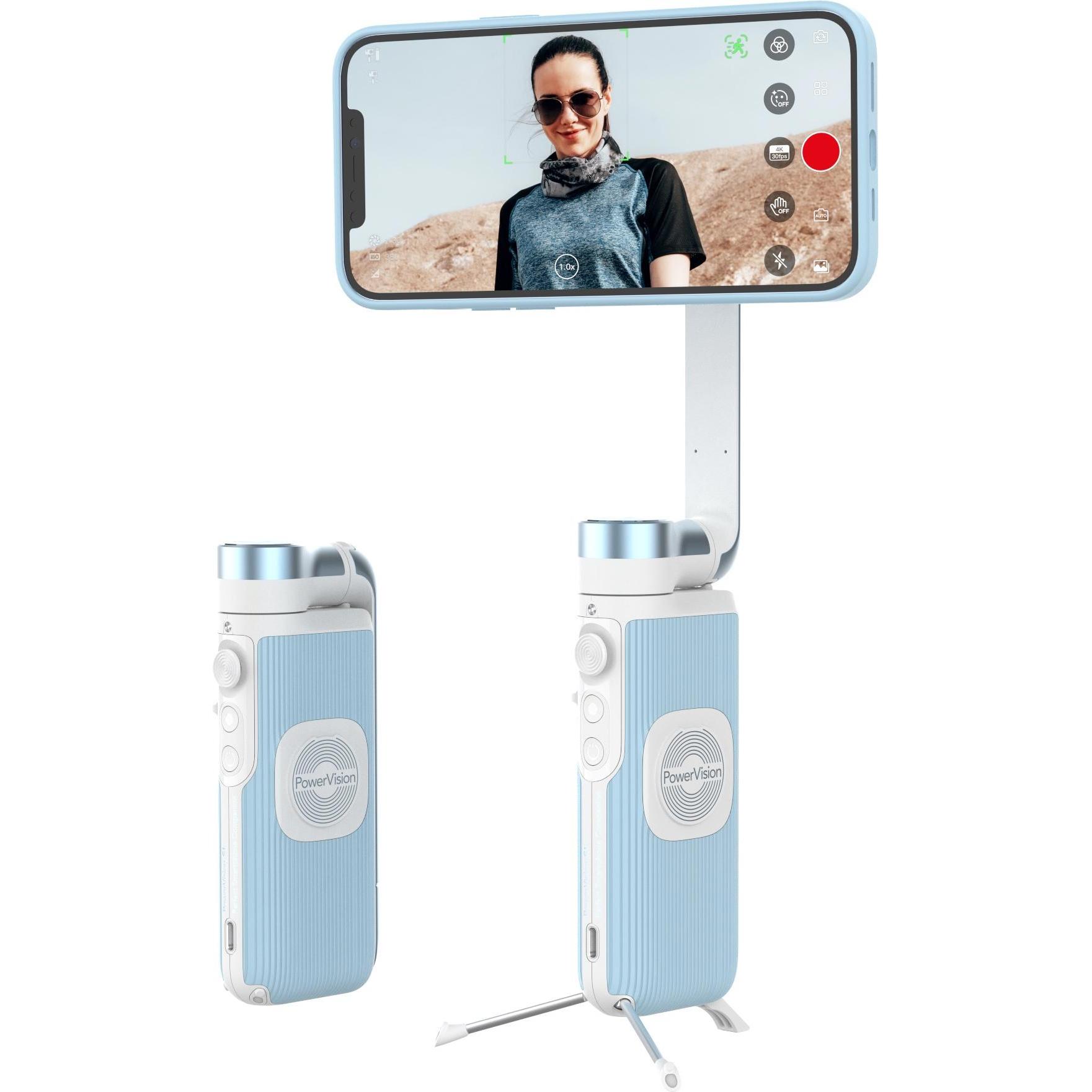 Bild von PowerVision S1, Gimbal Smartphone,3-Achsen-Telefonstabilisator mit eingebautes Stativ, kabelloser Powerbank und AI Tracking von Gesichtern, für Vlogging oder TikTok (Explorer Kit, Blau)