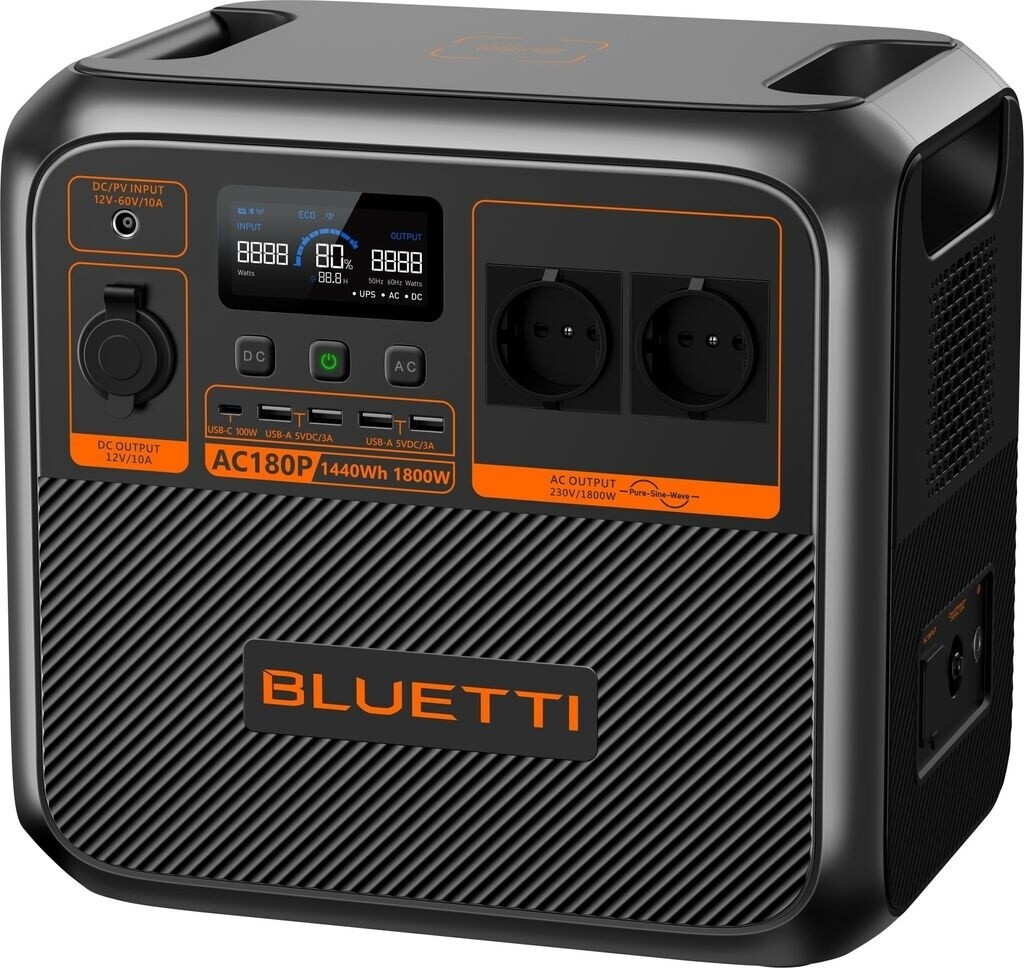 Bild von BLUETTI Stromerzeuger Powerstation AC180P Grau/Orange tragbar, Kabelloses Ladepad