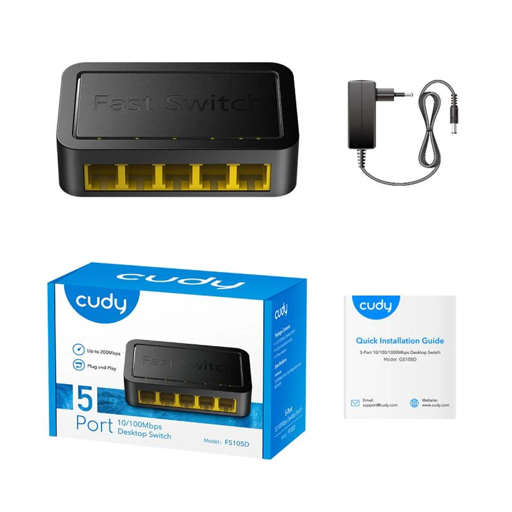 Bild von Cudy FS105D network switch Fast Ethernet (10/100) Black (5 Ports), Netzwerk Switch, Schwarz