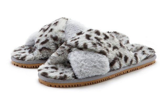 Bild von LASCANA Hausschuh »Pantoffel«, Mule, Sandale, offener Schuh, Pantolette, Leo Print, kuschelig VEGAN