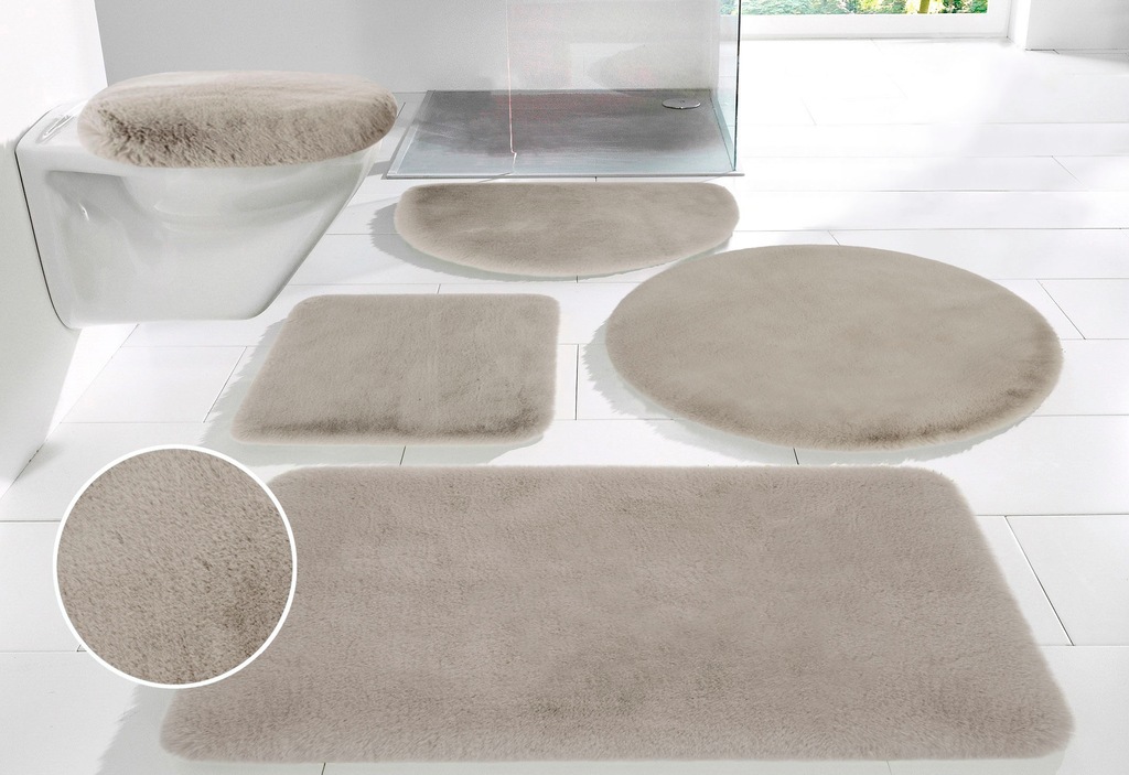 Bild von my home Badematte Rabbit Badematten, Höhe 30 mm, rutschhemmend beschichtet, fußbodenheizungsgeeignet, schnell trocknend, strapazierfähig, Polyester, rechteckig, 3-tlg. Hänge-WC Set, Kaninchenfell-Haptik, Badteppich, rechteckig, rund & als 3-tlg. Set