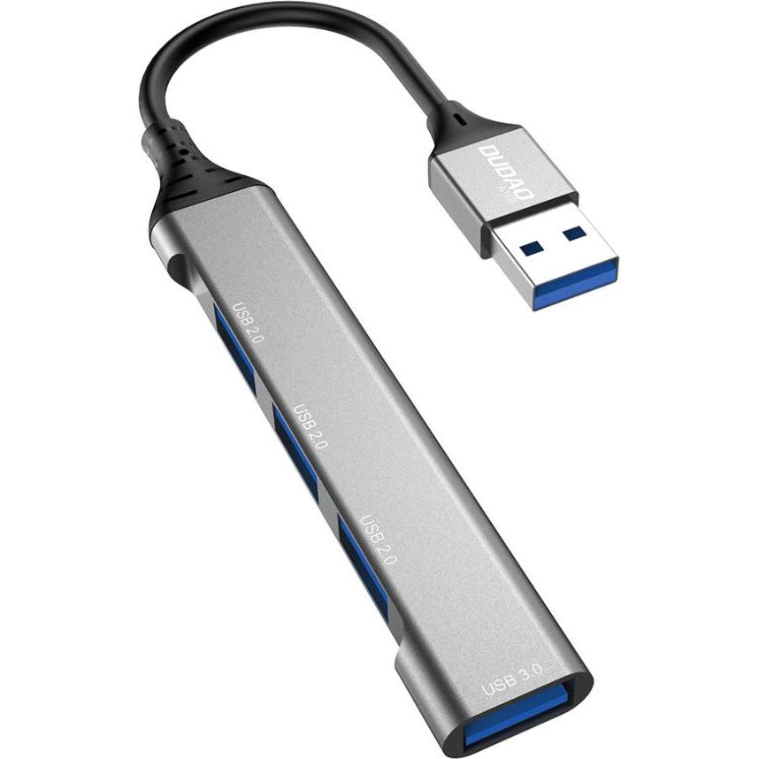 Bild von Dudao HUB 4in1 USB-A - 4x USB-A (3 x USB2.0 / USB3.0) 6.3cm black (A16B) (USB-A, 4 Ports), Dockingstation + USB Hub, Grau