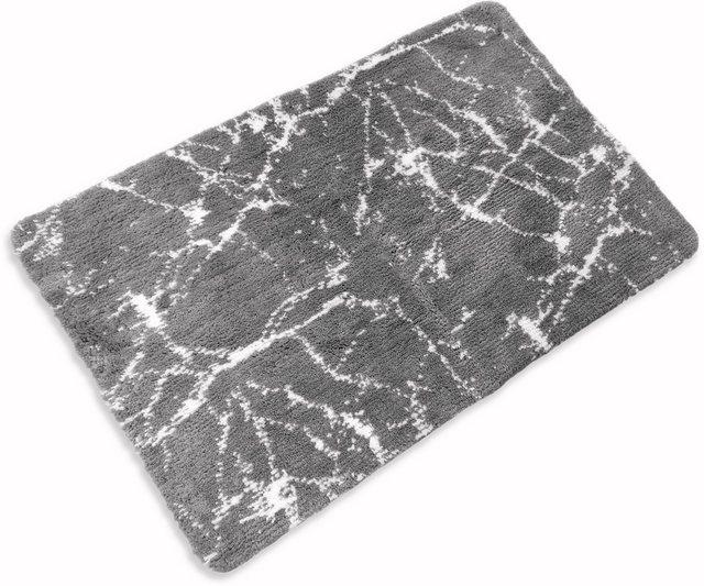 Bild von Leonique Badematte Marble, Höhe 15 mm, rutschhemmend beschichtet, fußbodenheizungsgeeignet, schnell trocknend, strapazierfähig, Polyester, rechteckig, Badteppich, Marmor-Design, auch als 3-teiliges Badematten Set
