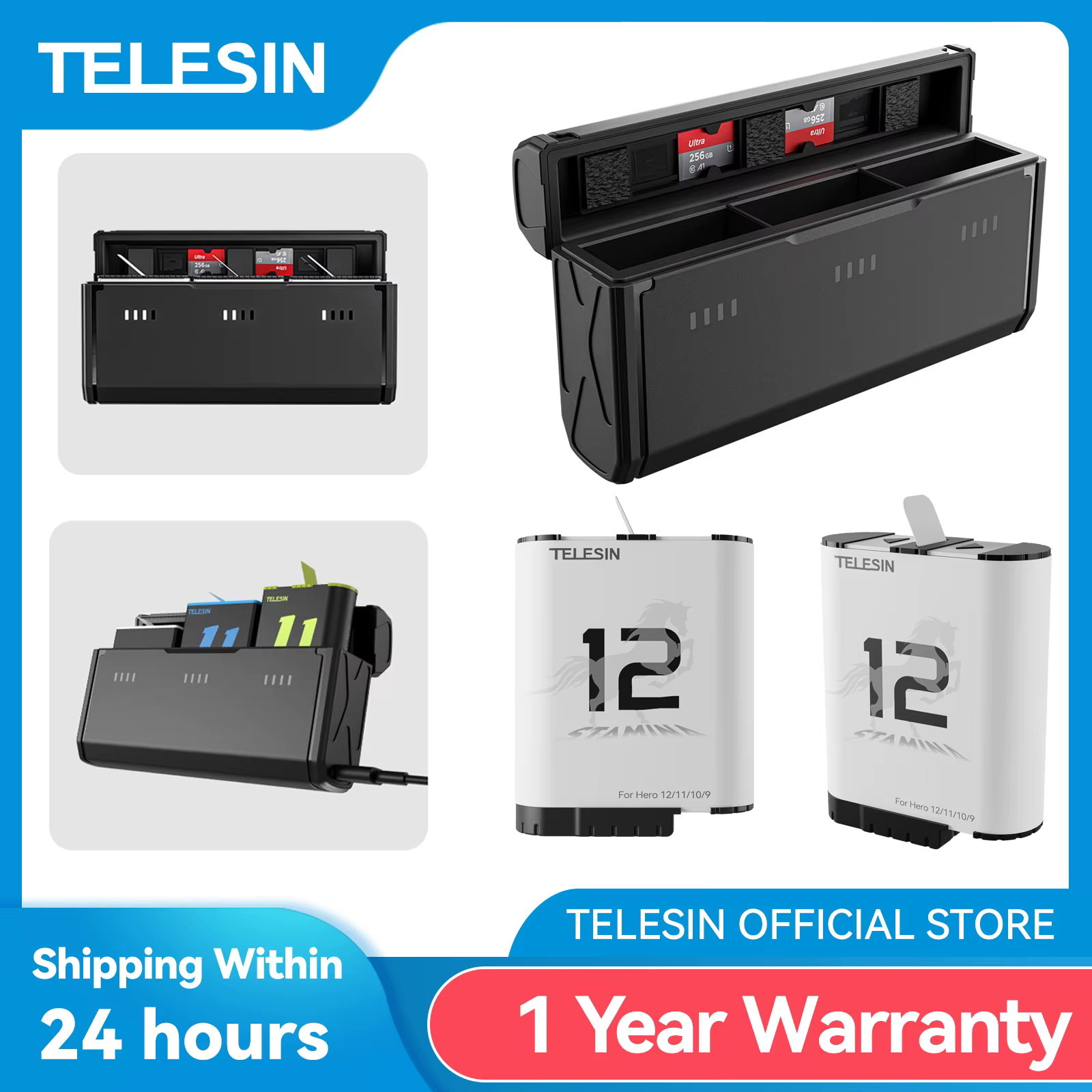 Bild von TELESIN Endurence Battery For GoPro Hero 12 11 10 9 1750 mAh Battery 3 Slots TF Card Battery Storage