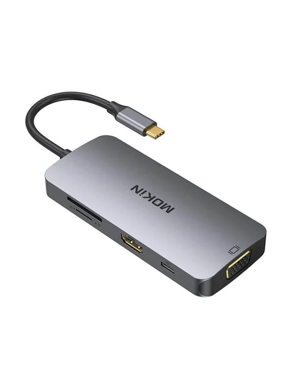Bild von MOKiN 8in1 USB-C Adapter to 3x USB 3.0 + HDMI + USB-C + VGA + SD Card Reader + Micro SD Card Reader (silver) USB-Hubs - USB 3.0 - 8 Anschlüsse - silber