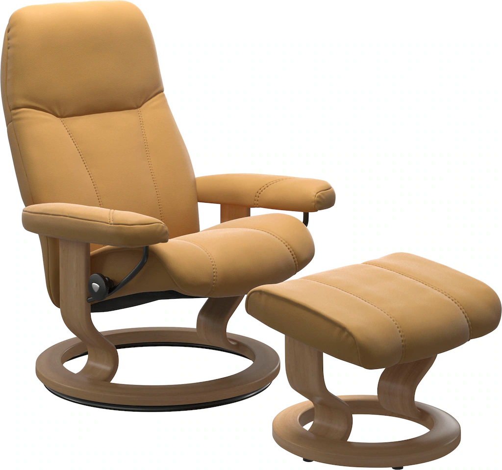 Bild von Stressless® Relaxsessel »Consul«, (Set, Relaxsessel mit Hocker), mit Hocker, mit Classic Base, Größe M, Gestell Eiche