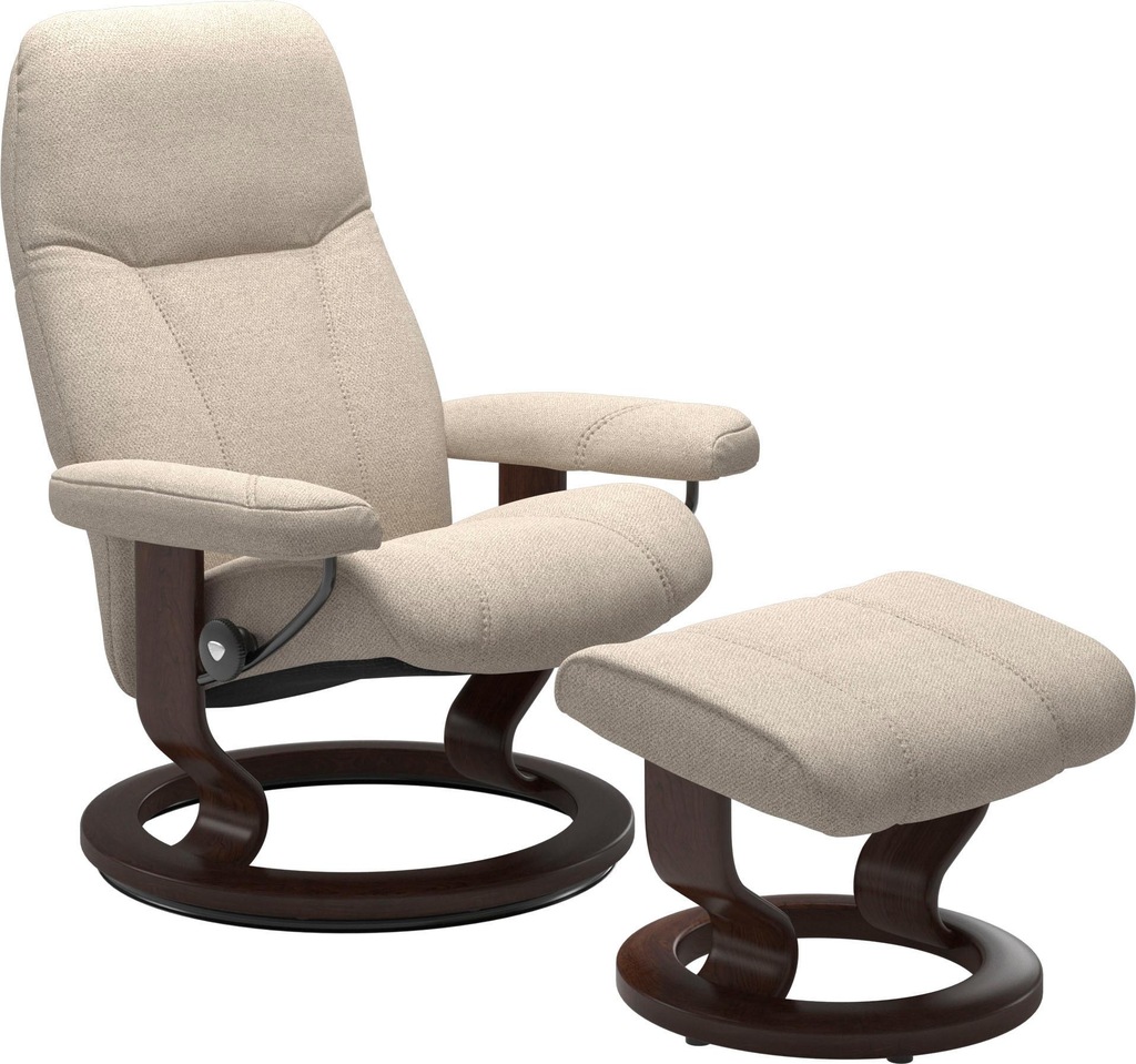 Bild von Stressless® Relaxsessel »Consul«, (Set, Relaxsessel mit Hocker), mit Hocker, mit Classic Base, Größe L, Gestell Braun