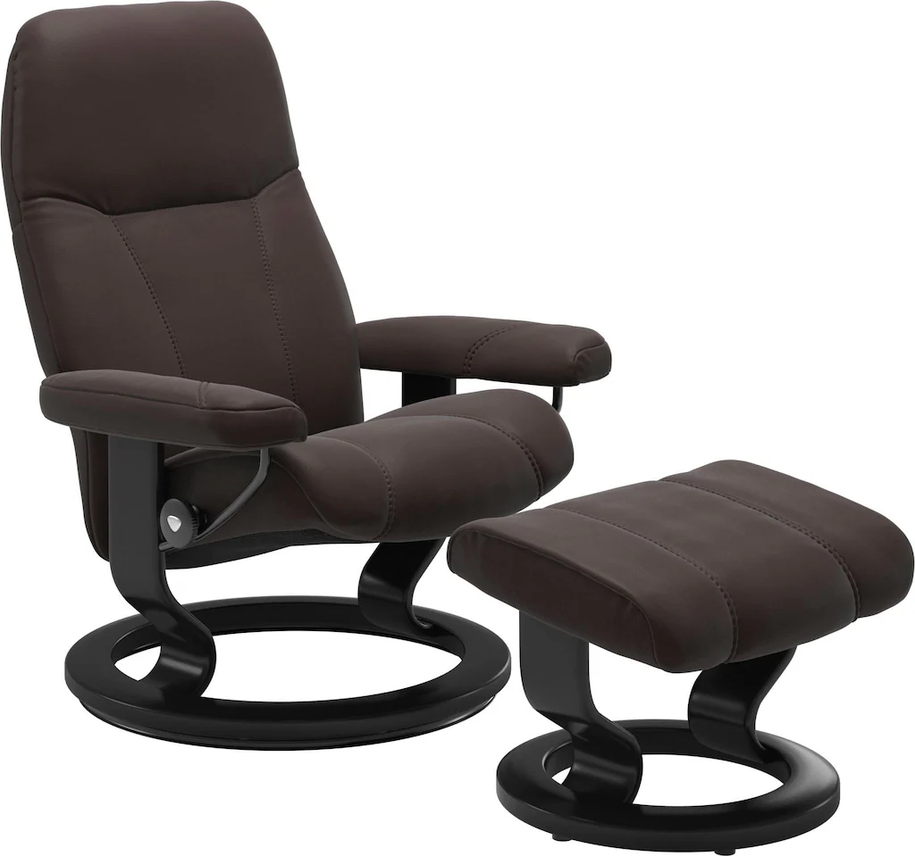 Bild von Stressless® Relaxsessel »Consul«, (Set, Relaxsessel mit Hocker), mit Hocker, mit Classic Base, Größe L, Gestell Schwarz