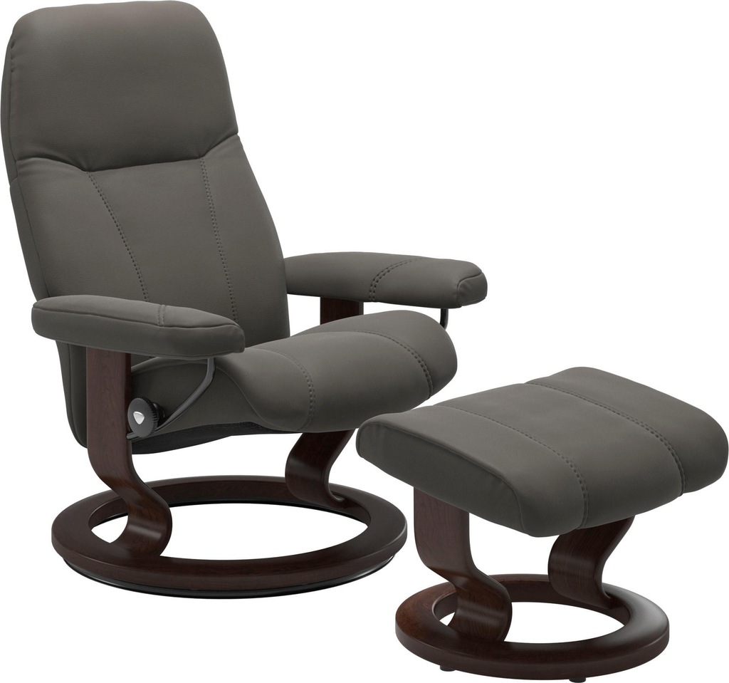 Bild von Stressless® Relaxsessel »Consul«, (Set, Relaxsessel mit Hocker), mit Hocker, mit Classic Base, Größe S, Gestell Braun