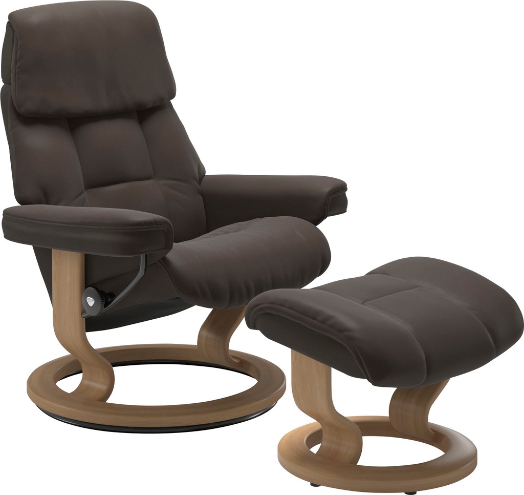 Bild von Stressless® Relaxsessel »Ruby«, (Set, Relaxsessel mit Hocker), mit Classic Base, Größe L, Gestell Eiche, Wenge, Braun & Schwarz
