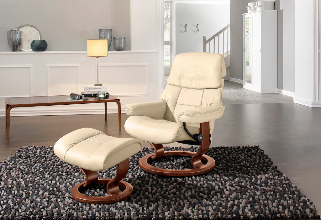 Bild von Stressless® Relaxsessel »Ruby«, (Set, Relaxsessel mit Hocker), mit Classic Base, Größe M, Gestell Eiche, Wenge, Braun & Schwarz