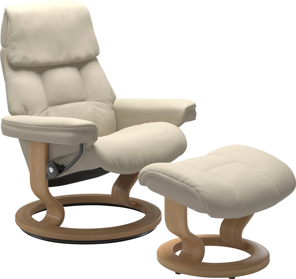 Bild von Stressless® Relaxsessel »Ruby«, (Set, Relaxsessel mit Hocker), mit Classic Base, Größe M, Gestell Eiche, Wenge, Braun & Schwarz