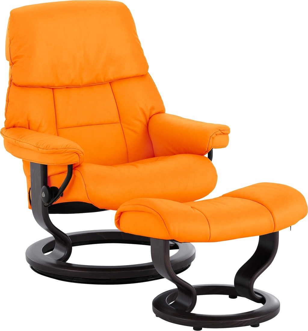 Bild von Stressless® Relaxsessel »Ruby«, (Set, Relaxsessel mit Hocker), mit Classic Base, Größe M, Gestell Eiche, Wenge, Braun & Schwarz