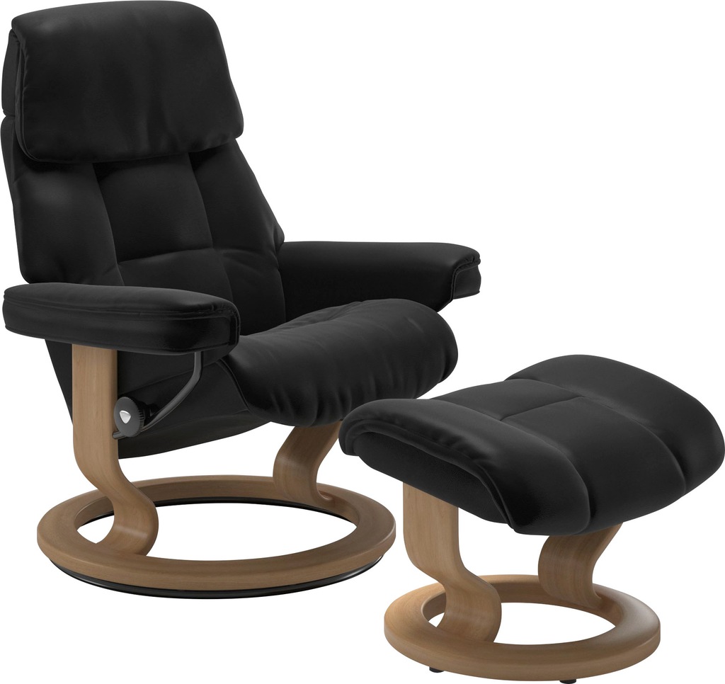 Bild von Stressless® Relaxsessel »Ruby«, (Set, Relaxsessel mit Hocker), mit Classic Base, Größe S, Gestell Eiche, Wenge, Braun & Schwarz