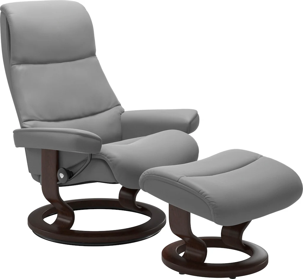 Bild von Stressless® Relaxsessel »View«, (Set, Relaxsessel mit Hocker), mit Classic Base, Größe M,Gestell Braun