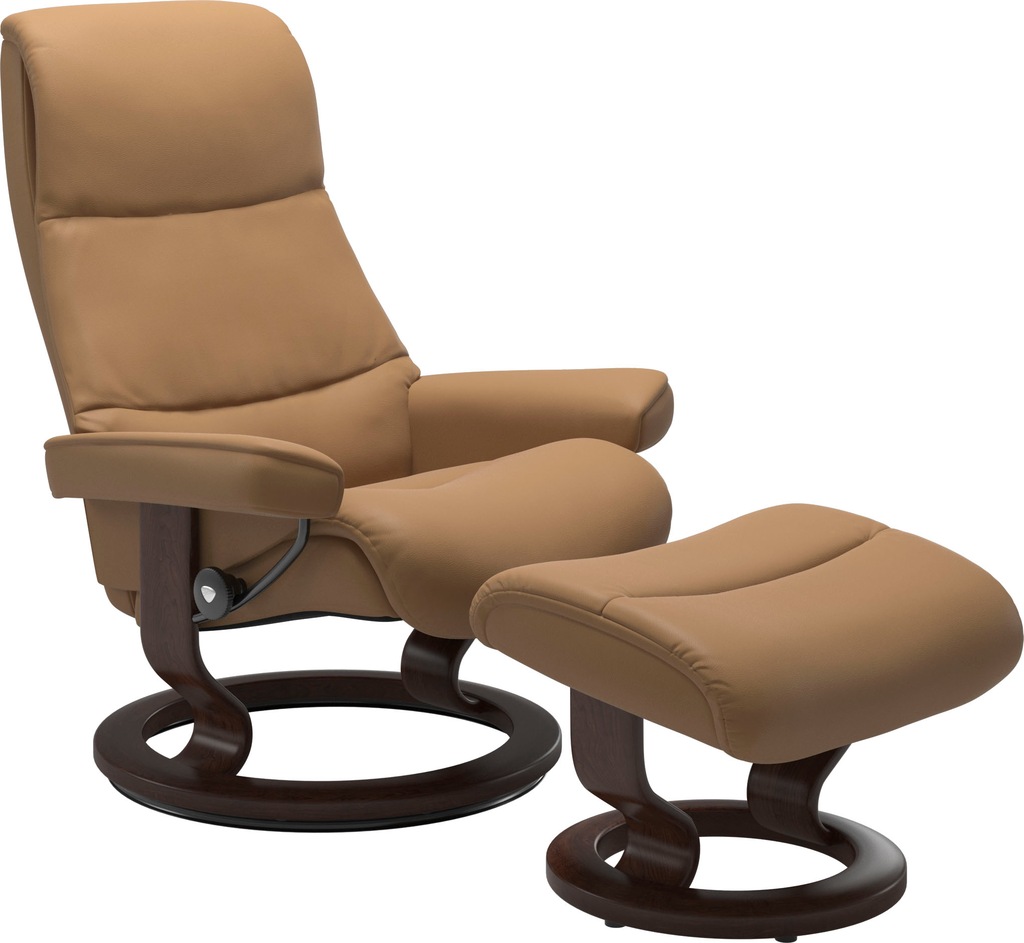Bild von Stressless® Relaxsessel »View«, (Set, Relaxsessel mit Hocker), mit Classic Base, Größe M,Gestell Braun
