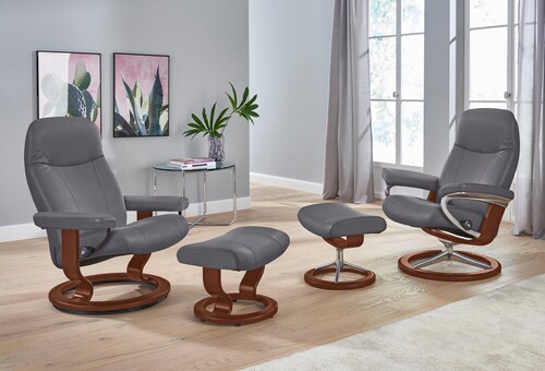 Bild von Stressless® Relaxsessel »Garda«, (Set, Relaxsessel mit Hocker), mit Hocker, mit Classic Base, Größe M, Gestell Braun