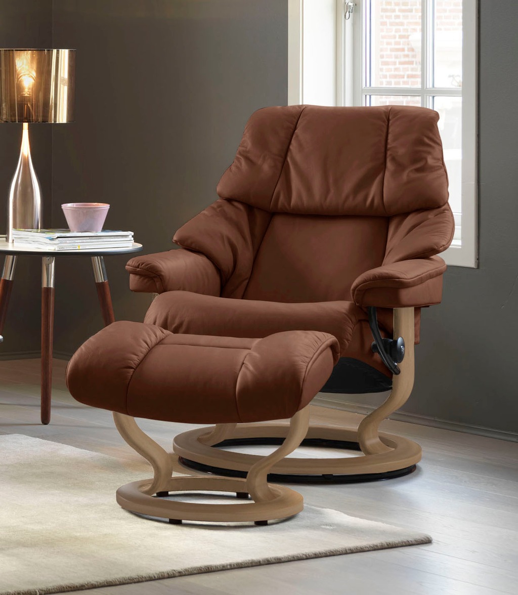 Bild von Stressless® Relaxsessel »Reno«, (Set, Relaxsessel mit Hocker), mit Hocker, mit Classic Base, Größe S, M & L, Gestell Eiche