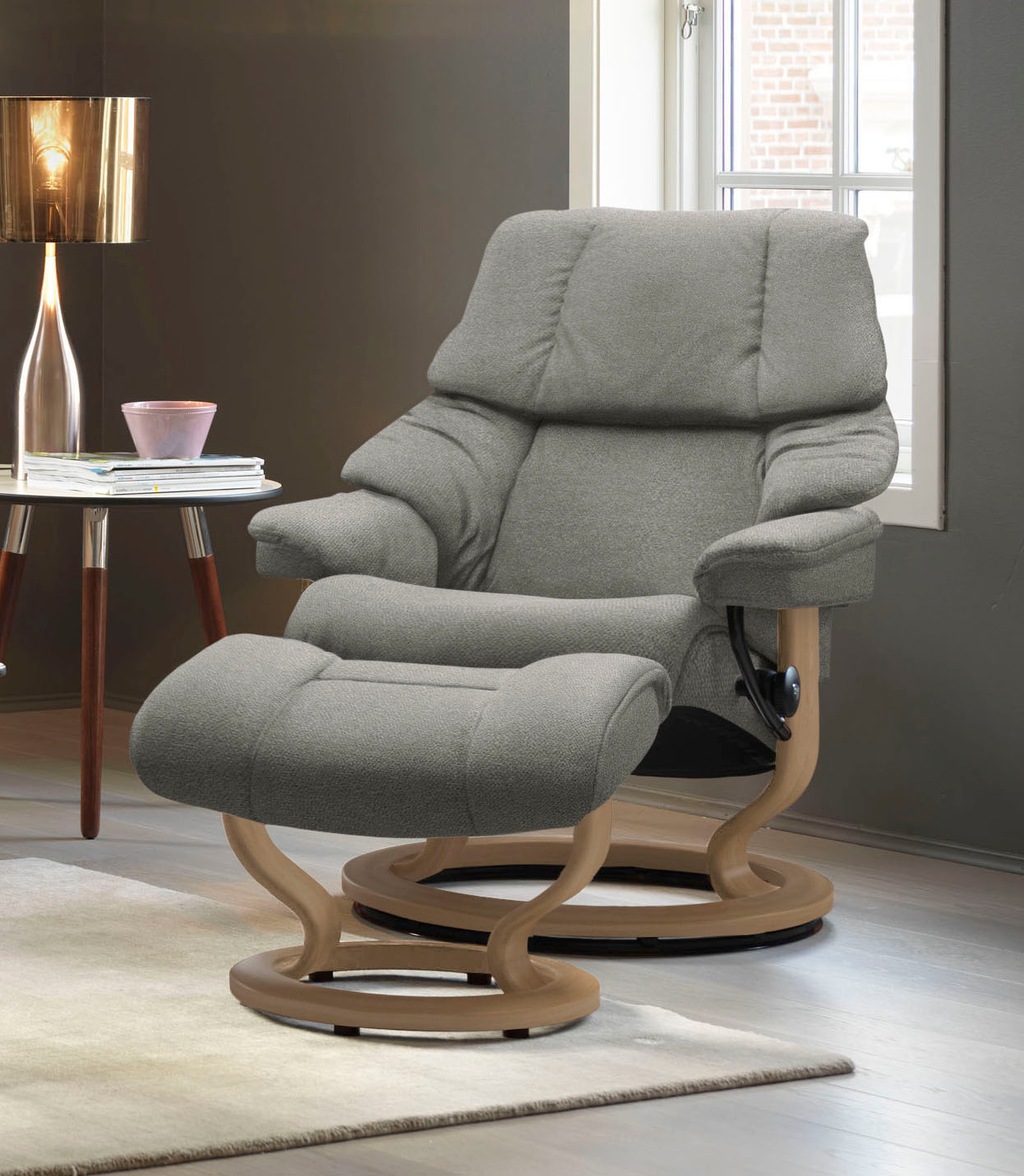 Bild von Stressless® Relaxsessel »Reno«, (Set, Relaxsessel mit Hocker), mit Hocker, mit Classic Base, Größe S, M & L, Gestell Eiche