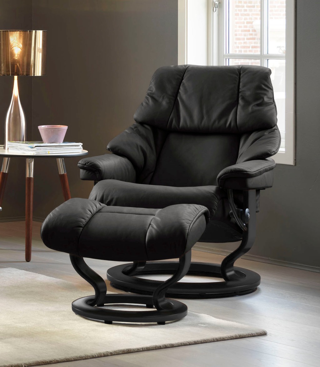 Bild von Stressless® Relaxsessel Reno (Set, Relaxsessel mit Hocker), mit Hocker, mit Classic Base, Größe S, M & L, Gestell Schwarz
