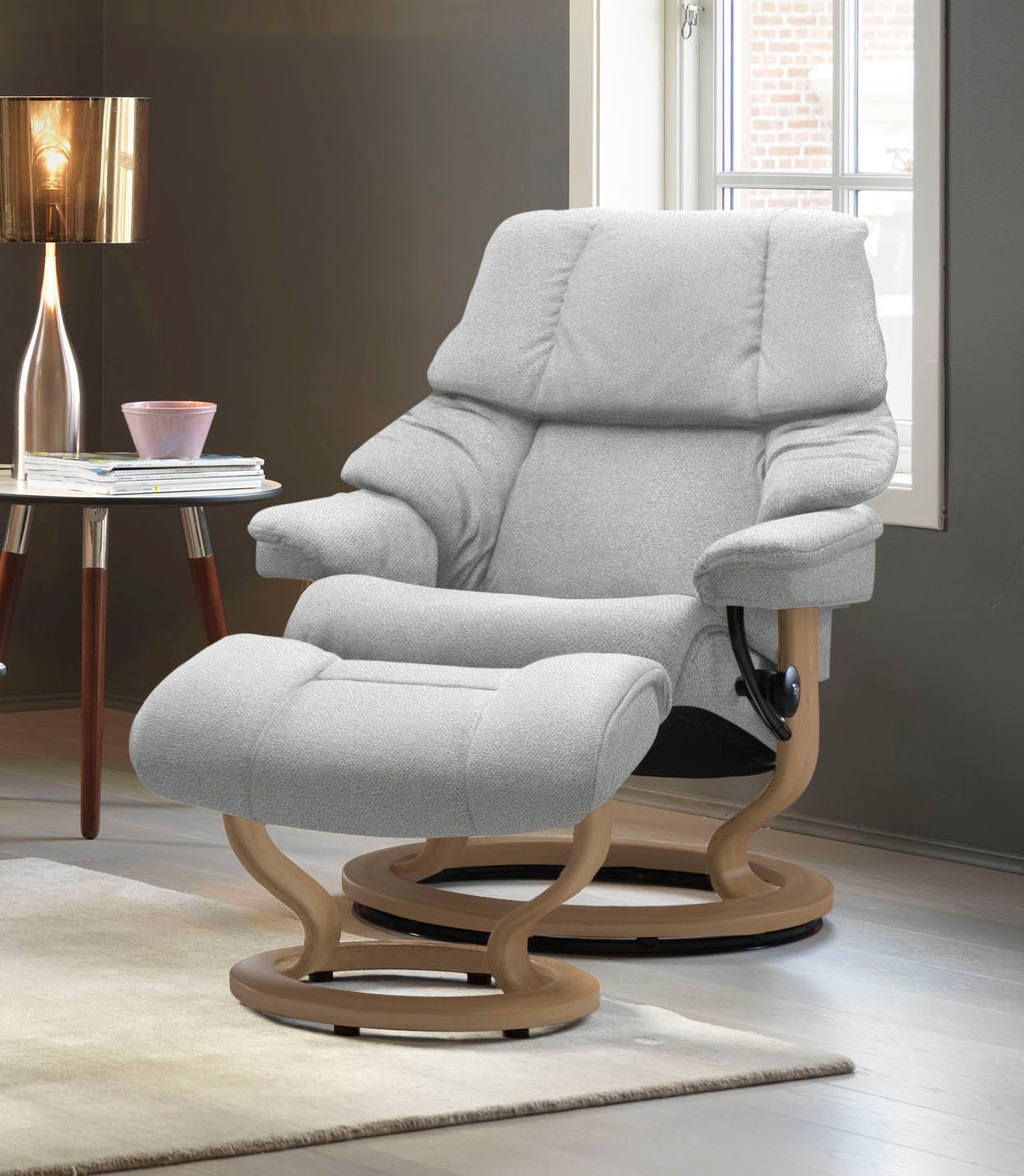 Bild von Stressless® Relaxsessel »Reno«, (Set, Relaxsessel mit Hocker), mit Hocker, mit Classic Base, Größe S, M & L, Gestell Eiche